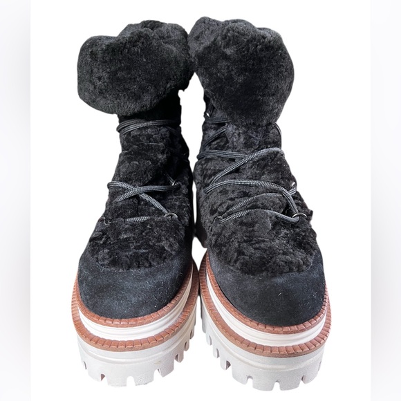 Anthropologie Paloma Barcelo Nazare Black Suede Shearling Platform Boots 40 US 9 - Picture 10 of 12